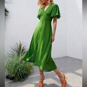 Luxe button detail ruffle sleeve dress